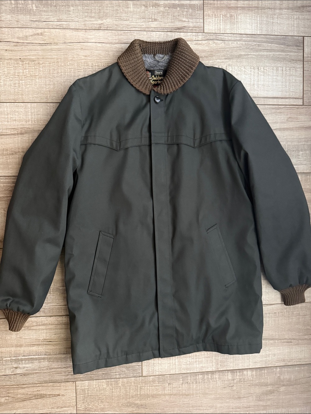 Vintage 70s Sears Oakbrook Faux Fur Lined Western Rancher Car Coat Green M
